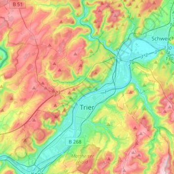 Trèves topographic map, elevation, terrain