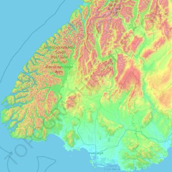 Southland District topographic map, elevation, terrain