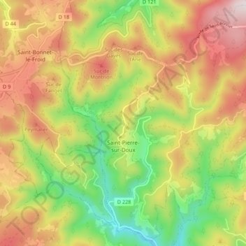 Saint-Pierre-sur-Doux topographic map, elevation, terrain