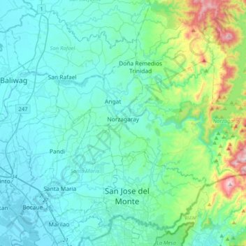 Norzagaray topographic map, elevation, terrain