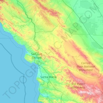 Condado de San Luis Obispo topographic map, elevation, terrain