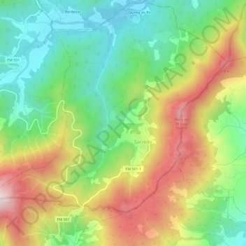 Sarzedo topographic map, elevation, terrain