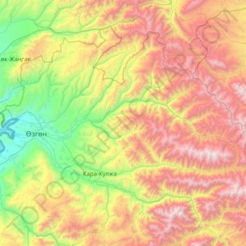Узгенский район topographic map, elevation, terrain