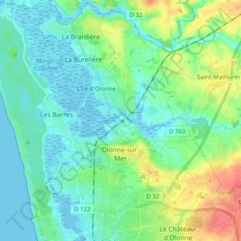 Olonne-sur-Mer topographic map, elevation, terrain