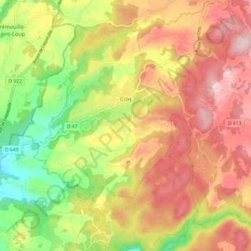 Cros topographic map, elevation, terrain