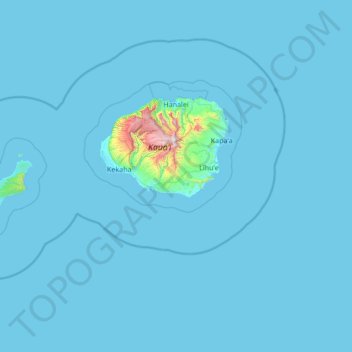 Kauai County topographic map, elevation, terrain