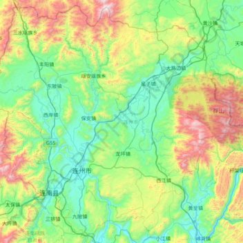 连州市 topographic map, elevation, terrain