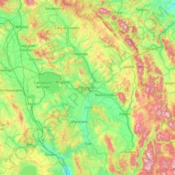 Perugia topographic map, elevation, terrain