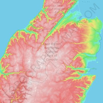 Parc national du Canada des Hautes-Terres-du-Cap-Breton topographic map, elevation, terrain