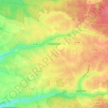 Esquéhéries topographic map, elevation, terrain