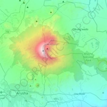 Arusha National Park topographic map, elevation, terrain