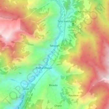 Tatopani topographic map, elevation, terrain