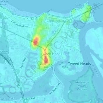 Tweed Heads topographic map, elevation, terrain