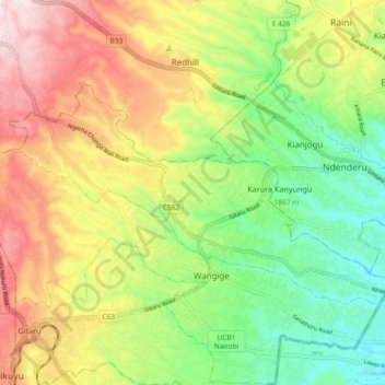 Nyadhuna ward topographic map, elevation, terrain