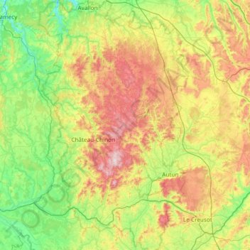 Morvan topographic map, elevation, terrain