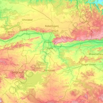 Sonbhadra topographic map, elevation, terrain