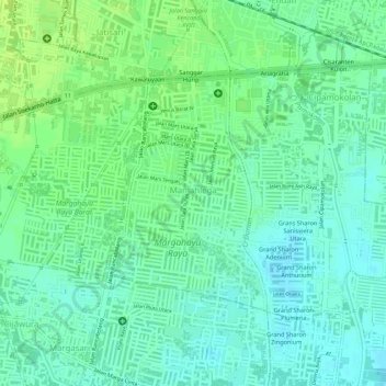 Manjahlega topographic map, elevation, terrain