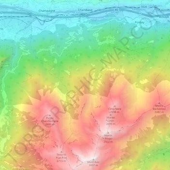 Chambave topographic map, elevation, terrain
