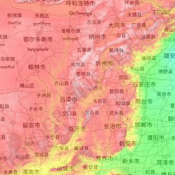 Shanxi topographic map, elevation, terrain