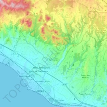 Cerveteri topographic map, elevation, terrain