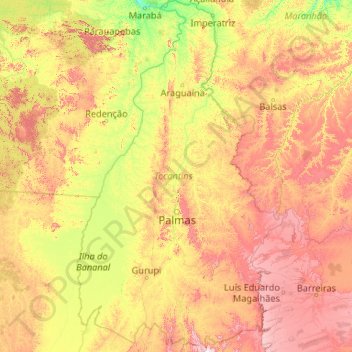 Tocantins topographic map, elevation, terrain