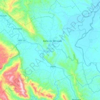 Axtla de Terrazas topographic map, elevation, terrain