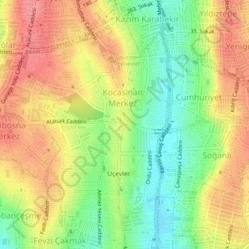 Kocasinan Merkez Mahallesi topographic map, elevation, terrain
