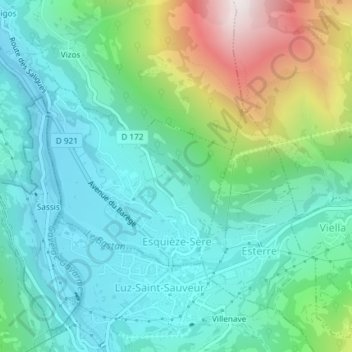 Esquièze-Sère topographic map, elevation, terrain