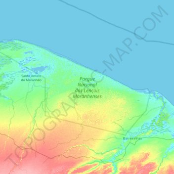 Lençóis Maranhenses National Park topographic map, elevation, terrain