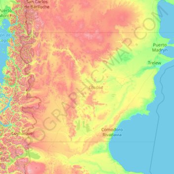 Chubut Province topographic map, elevation, terrain