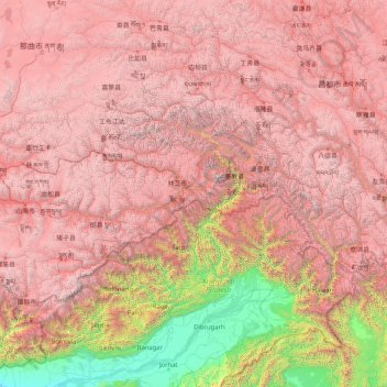 Nyingchi Prefecture topographic map, elevation, terrain