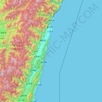 花蓮縣 topographic map, elevation, terrain