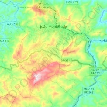 João Monlevade topographic map, elevation, terrain