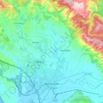 Watsonville topographic map, elevation, terrain