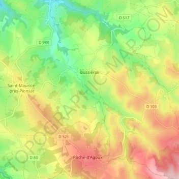 Bussières topographic map, elevation, terrain