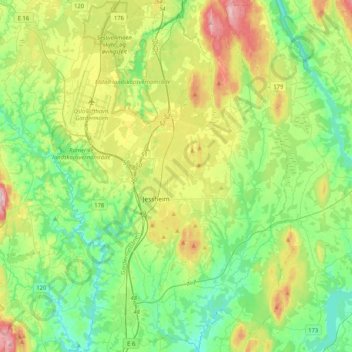 Ullensaker topographic map, elevation, terrain