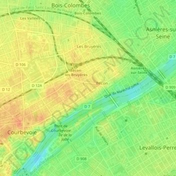 Quartier de Bécon topographic map, elevation, terrain