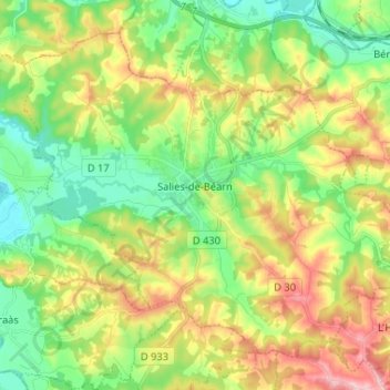 Salies-de-Béarn topographic map, elevation, terrain