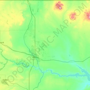 Toole County topographic map, elevation, terrain