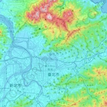 Taipei topographic map, elevation, terrain