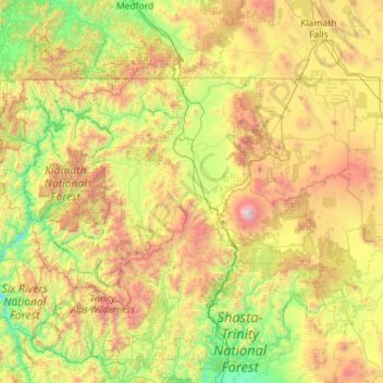 Siskiyou County topographic map, elevation, terrain