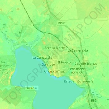 Chascomús topographic map, elevation, terrain