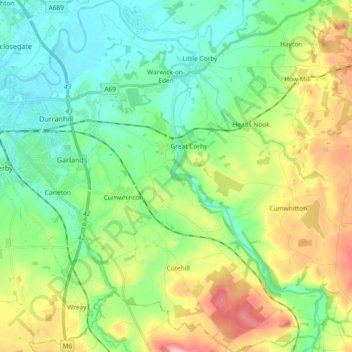 Wetheral topographic map, elevation, terrain