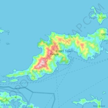 Tortola topographic map, elevation, terrain