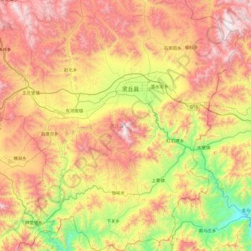 灵丘县 topographic map, elevation, terrain
