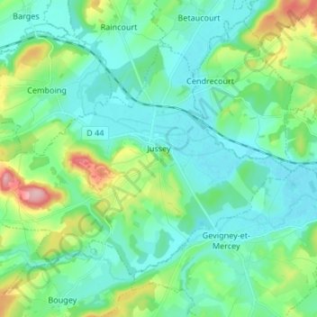Jussey topographic map, elevation, terrain