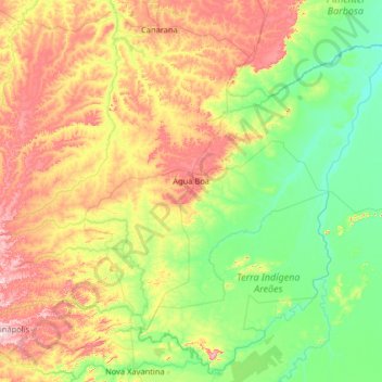 Água Boa topographic map, elevation, terrain