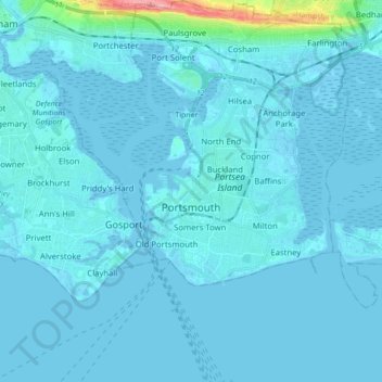 Portsmouth topographic map, elevation, terrain