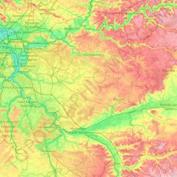 Seine-et-Marne topographic map, elevation, terrain