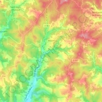 Maurens topographic map, elevation, terrain
